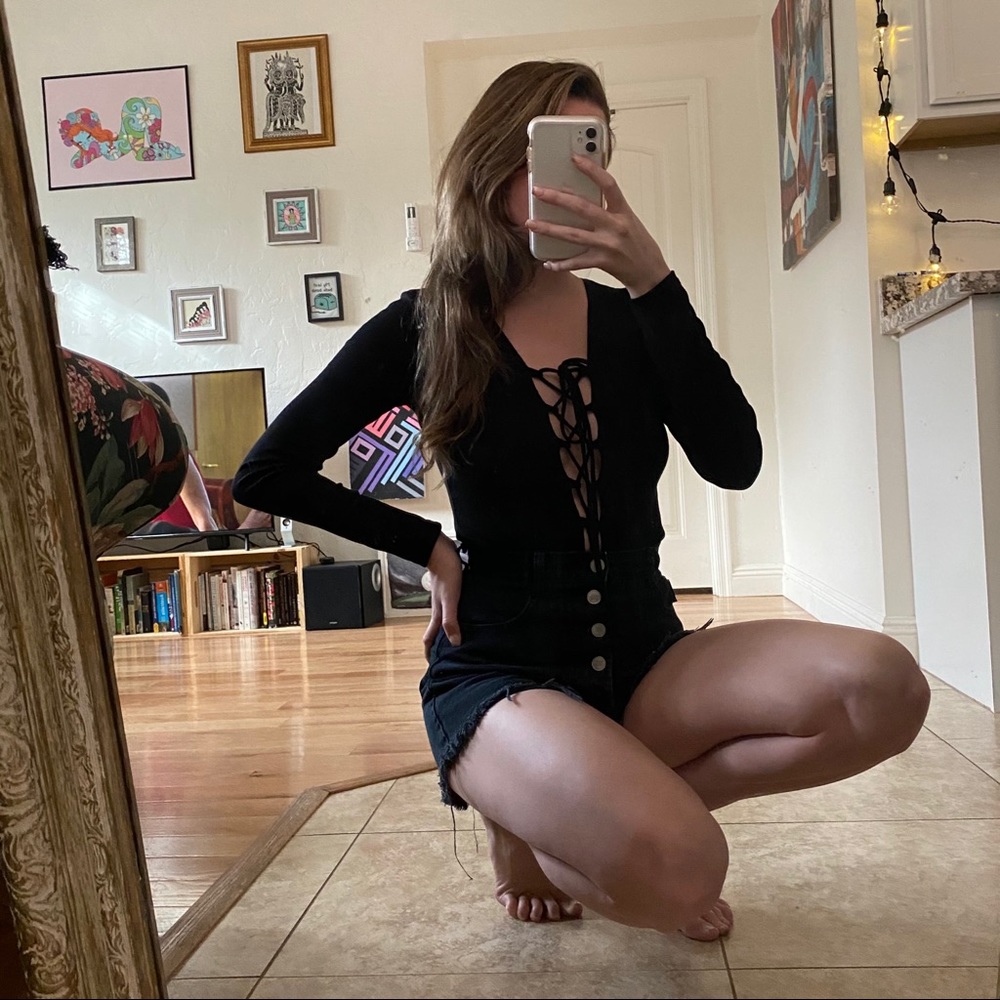 Black lace up bodysuit